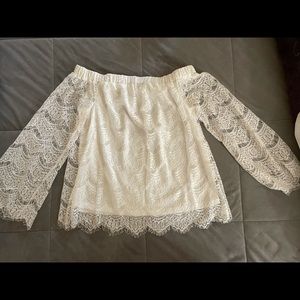 Lace off the shoulder blouse.